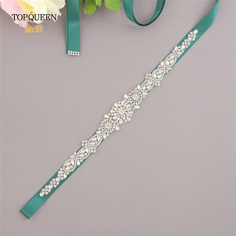 TOPQUEEN S351 Стразы для подружки невесты жемчужный пояс женские жемчужные Сатиновые пояса для невесты Новые свадебные пояса - Цвет: Green