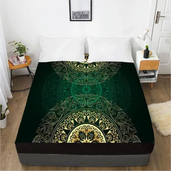 

3D Custom Design Fitted Sheet Bed Mattress Fitted Cover Bed Linens Sheets Green Bedsheet Covers Home Texitle160x200cm Arabesque