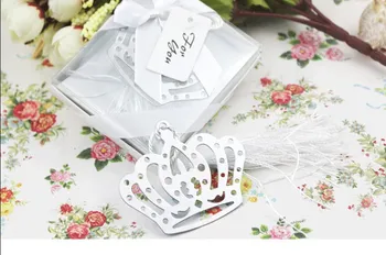 

100pcs/lot 2017 NEW ARRIVAL100 PCS/LOT Crown Bookmark in Elegant White Box Wedding Favor Baby Shower Gifts Free Shipping