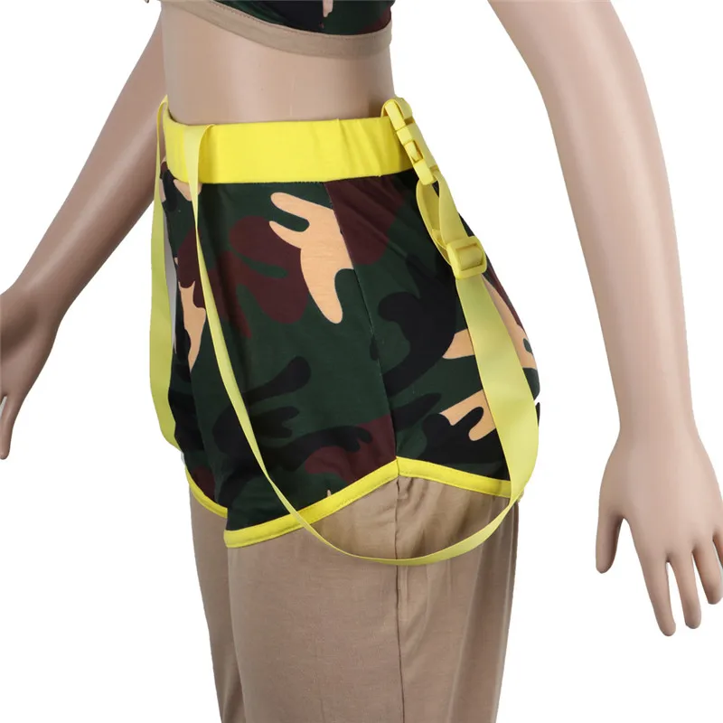 ANJAMANOR лоскутный Камуфляжный сексуальный комплект из 2 предметов, спортивный костюм для женщин, комплект из двух предметов, укороченный топ на молнии с брюками, подходящие комплекты, D35-AI29