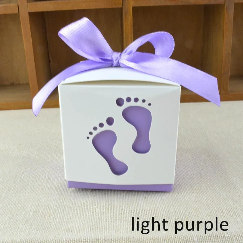 Контейнер для конфет для крещения, Детские аксессуары для душа, бумажный подарок на свадьбу, полная луна, 10 шт. коробка для конфет с детскими следами - Цвет: light purple