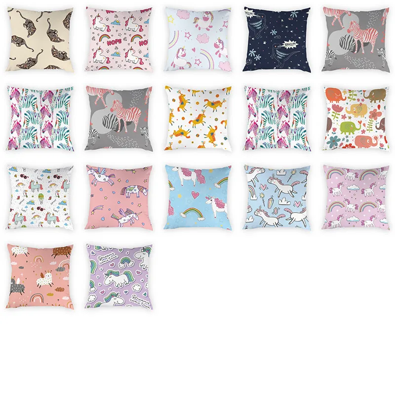 

Cute Cartoon Animal Cushion Cover Elephant Unicorn Pillow Cases Sofa Bedroom Decorative Sofa Covers Peach Skin Home Decor