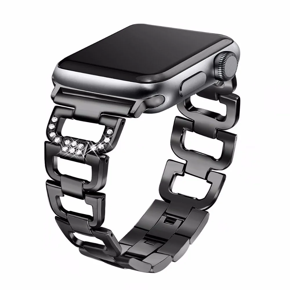 Tschick металлический ремешок для Apple Watch iWatch серии 4/3/2/1 Нержавеющая сталь Браслет ремешок браслет со стразами Замена