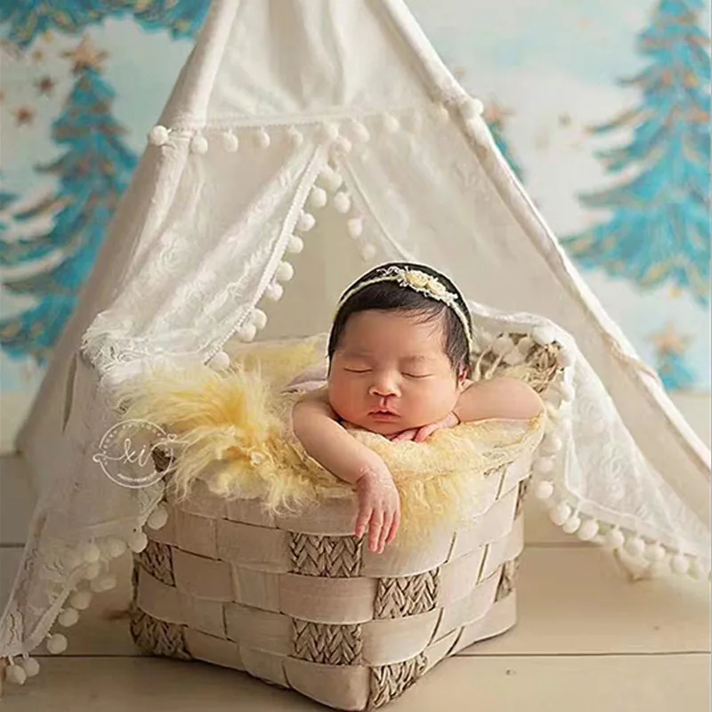 Baby Photography Basket Handmade White Woven Box Prop Baby Photo Shoot Newborn Posing Sofa Studio Fotografie Props Accessories