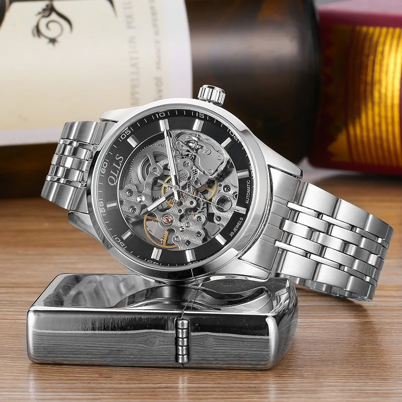Мужские классические механические часы QLLS автоматические с каркасом Tourbillon из