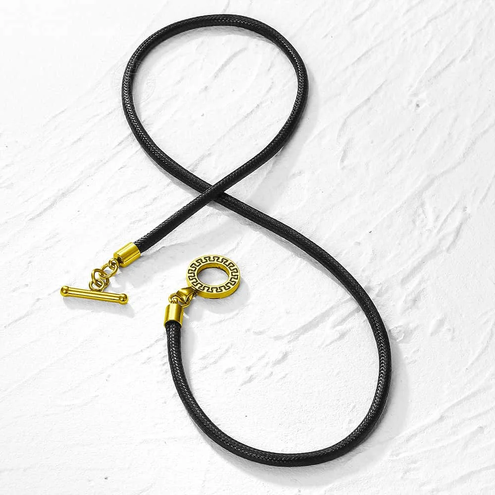 4 мм мужское простое черное искусственное кожаное ожерелье золотого цвета с застежкой мужские ювелирные изделия из нержавеющей стали Gif DN158
