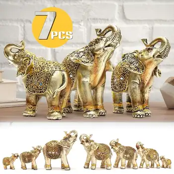 

7Pcs Set Feng Shui Elegant Elephant Trunk Statue Lucky Wealth Figurine Crafts Ornaments Gift for Home Office Desktop Decoration