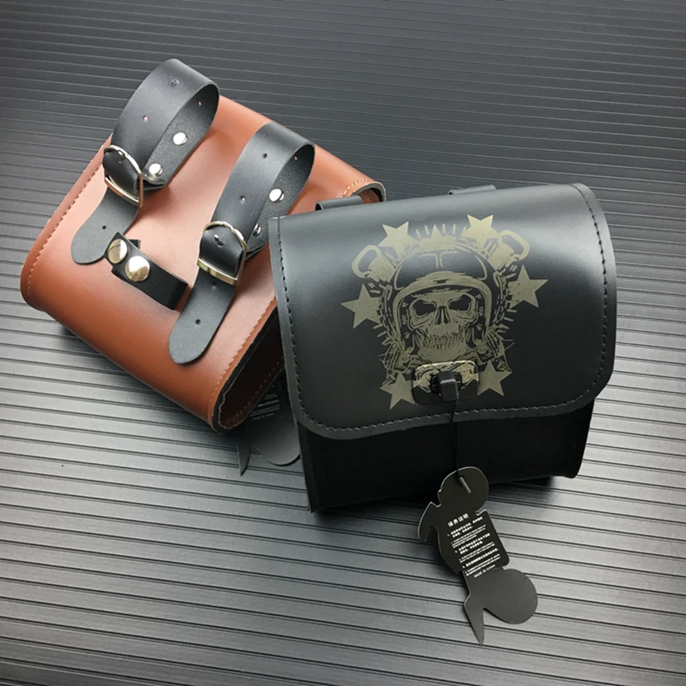 Black/Brown PU Leather Motorcycle Luggage Tool Side Bag Saddlebag Tool