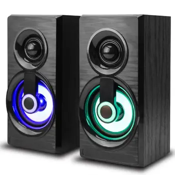 

Wooden 2.0 Multi-media Desktop Mini Speaker with Breathing Lights USB Laptop Speakers Hot
