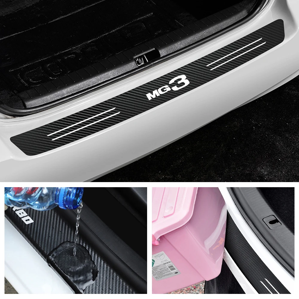 Carbon Fiber Car Tail Trunk Scuff Guard Protector Sticker Rear Bumper Load Edge Protection Decal for MG MG3 Emblem Accessories