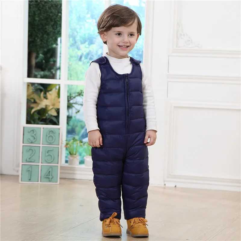 Plus Velvet Warm Children's Down Pants Boys Girls Baby Winter Outdoor Sport Thermal Padded Trousers Can Be Open Crotch Jumpsuit - Цвет: Blue