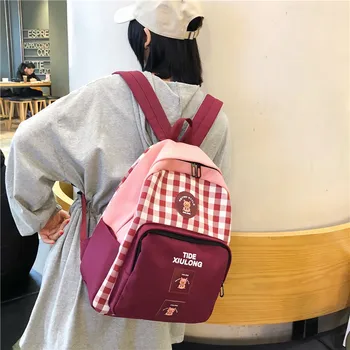 

Backpack women's new printed Plaid Canvas Backpack Japanese and Korean student bag travel backpack