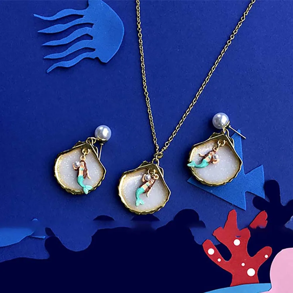

B04-023B Les Nereides * N2 mermaid pearl shell charm pendant necklace enamel Ceramic sweet romantic chockers chains necklaces