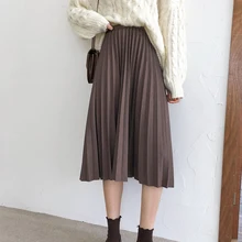 Милая женская плиссированная юбка с высокой талией, однотонная женская юбка до середины икры, Новая женская юбка, осенняя модная повседневная женская юбка, Jupe Femme