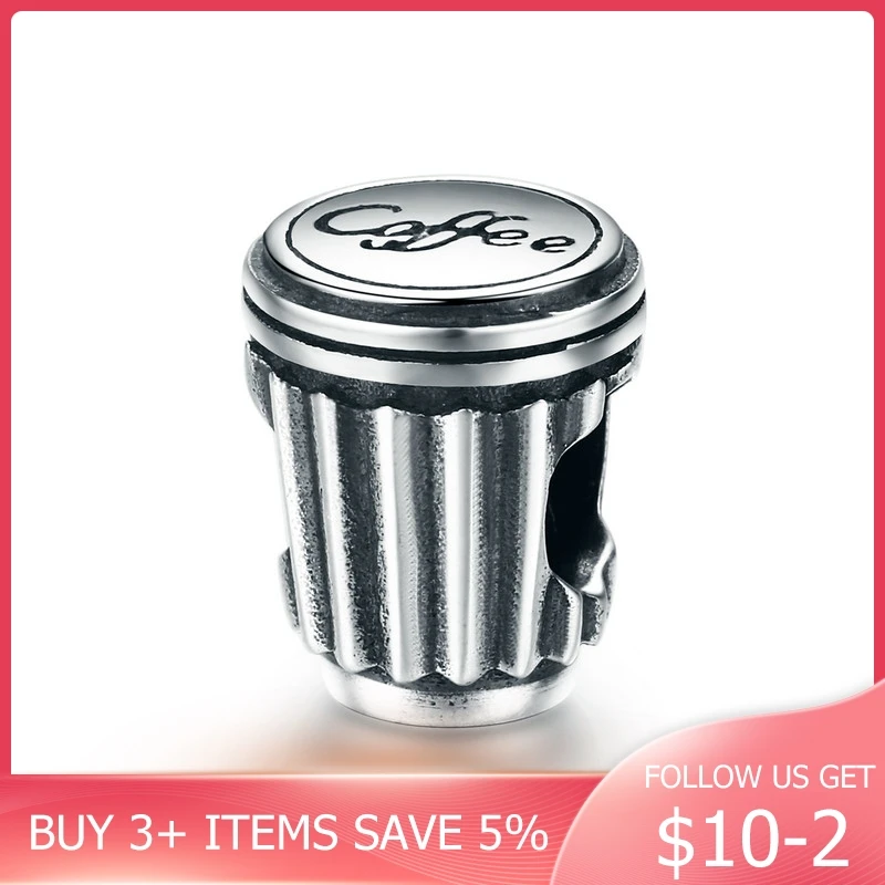

CodeMonkey Valentine Day Gift 100% 925 Sterling Silver Coffee Love Coffee Cup Charm Beads Fit Charm Bracelet DIY Jewelry CMC477