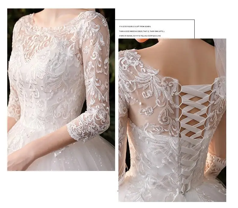 New Sweetheart Three Quarter Elegant Wedding Dress With Sleeve Long Lace Embroidery Train Bridal Gown Plus Size Vestido De Noiva vintage wedding dresses