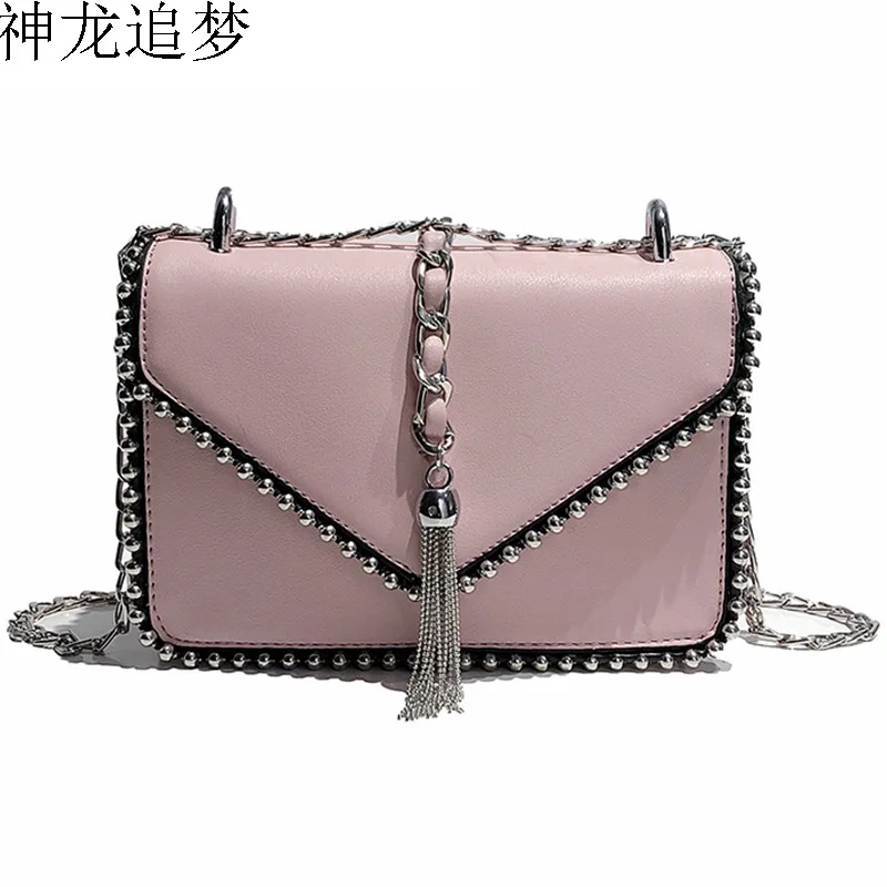 

2020 crossbody bags for women leather handbags luxury handbags women bags designer rivet tassel chain shoulder bag sac a main