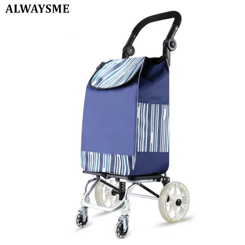 ALWAYSME carrito de compra portátil y plegable, carrito con bolsa y de empuje para ir de compras, acampar, 4 ruedas|Cubiertas del carro de la compra| - AliExpress
