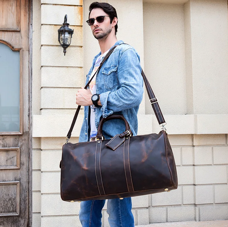 Vintage Men Genuine Leather Travel Bag Travel Tote Big Weekend Bag