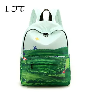 

LJT 2019 New Printing Waterproof Nylon Backpack for Women Fashion Casual Campus Backpack School Bag For Teenage Girl Mochilas