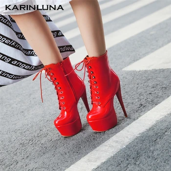 

Karinluna 2020 New Arrivals Plus Size 33-48 Thin High Heels Shoes Women Boots Female Zipper Platform Ankle Boots