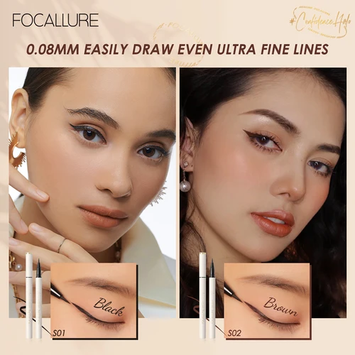 FOCALLURE 흑색 액상 아이라이너 눈 화장 강력 방수 긴 지속력 아이라이너 바르기 쉬운 눈 화장 도구 3