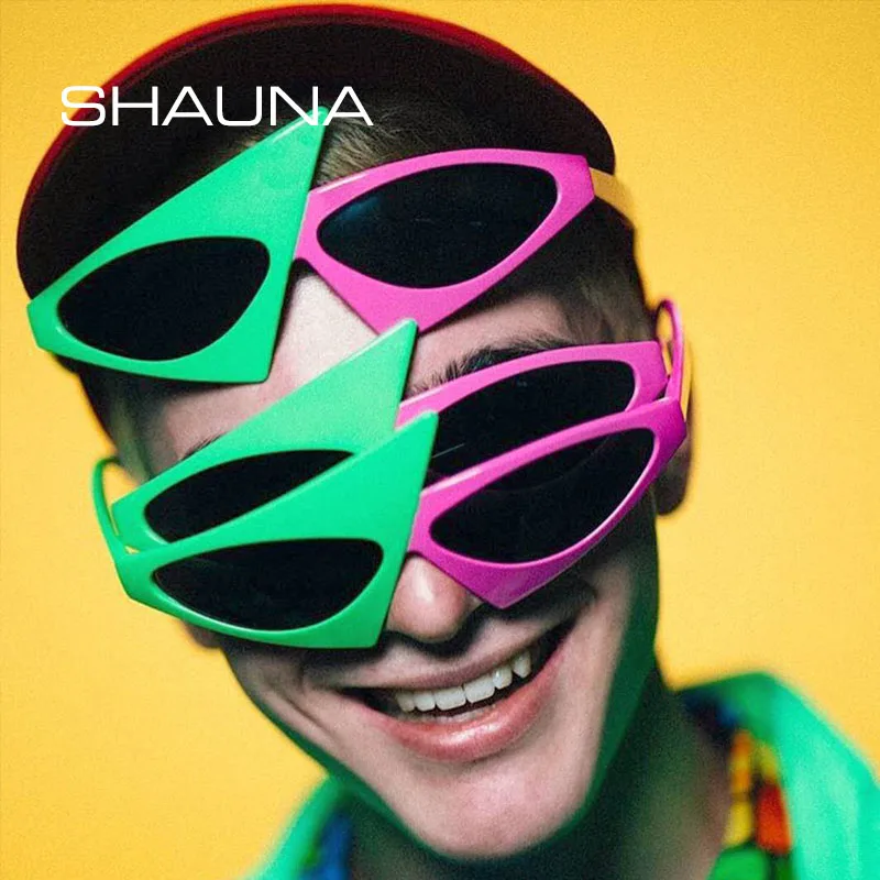 Shauna Fashion Christmas Triangle Ovale Verde Rosa Contrasto Colore Roy Purdy Occhiali Da Sole Stage Hip Hop Occhiali Da Festa Uv400