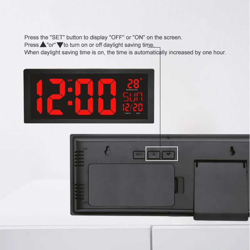  Large Number LED Wall Clock Display Electronic Thermometer Week Decorate Time Memory Clock Digital  - 4000265554291
