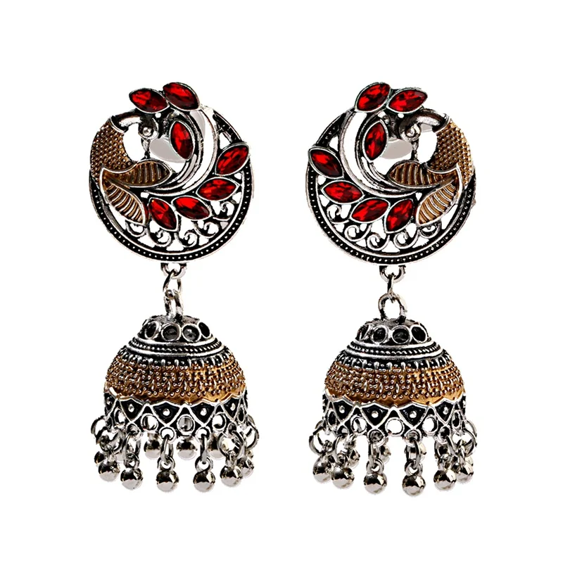 BSLVWG Orecchini vintage a forma di pavone, per donne e ragazze, in stile boho, 14 carati, placcati in oro verde, con piume di cristallo verde, dichiarazione di pavone, orecchini esagerati, regalo di