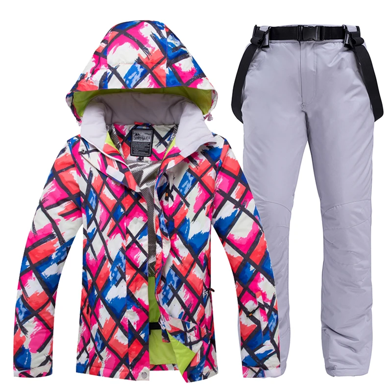Женский зимний лыжный костюм, водонепроницаемая ветрозащитная теплая зимняя одежда, женские лыжные комплекты, куртка для катания на лыжах и сноуборде - Цвет: color-11