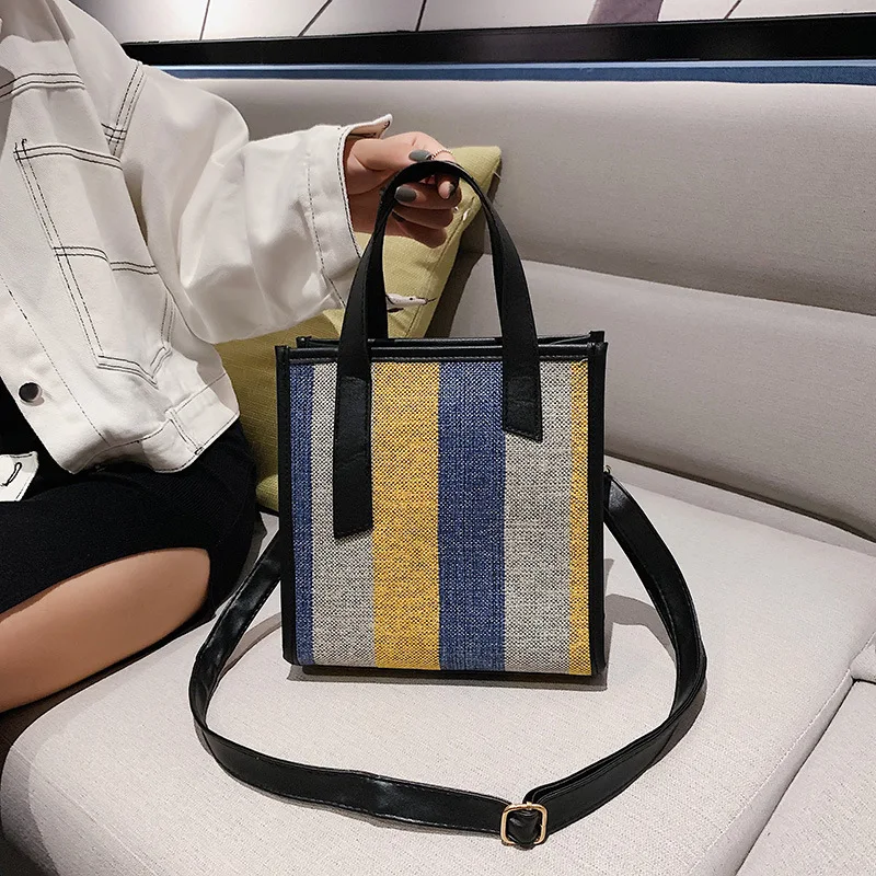 Винтажная сумка-мешок, Холщовая Сумка, модная полосатая Сумка на одно плечо, сумка для покупок