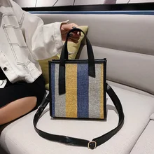 Винтажная сумка-мешок, Холщовая Сумка, модная полосатая Сумка на одно плечо, сумка для покупок