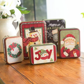 

Christmas gift box retro cute old square iron box baking cookie candy box set three