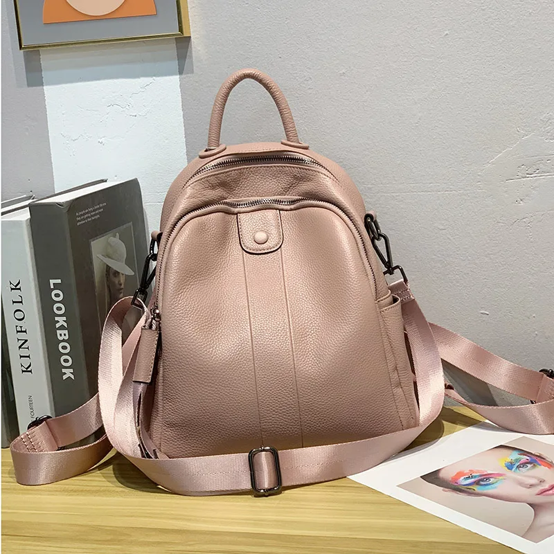 2022 NEW Fashion Soft 100% Genuine Cow Leather Women's Backpacks Lady Top Layer Cowhide Large Capacity School Book Backpack Bag