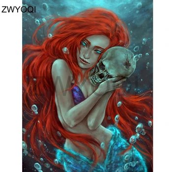 

Full Square Diamond embroidery Mermaid skull Full Round Diamond painting Cross stitch Cartoon mermaid DIY3D Diamond mosaic demon