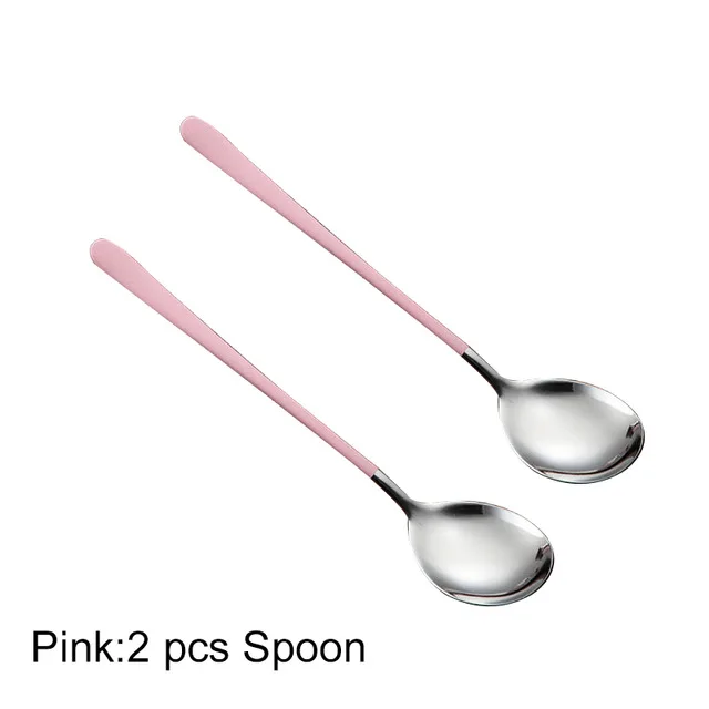Pink 2pcs spoon 304 наборы посуды из нержавеющей стали набор школьной посуды отправить столовую сумку в скандинавском стиле вилка Cutler 2 шт./компл. A14 - Цвет: Pink 2pcs spoon