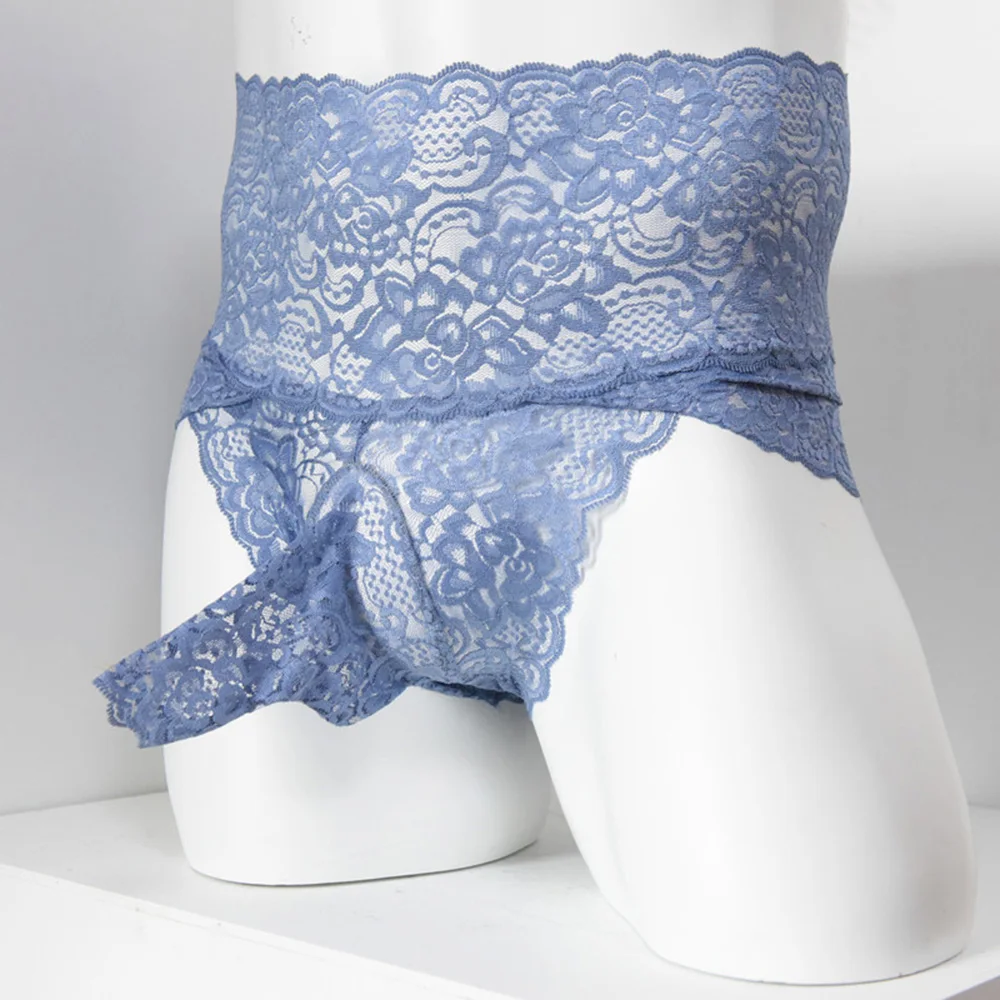 Men's Sexy Lace High Waist Rise Breathable Briefs Lingerie Pouch Panties Underwear Sissy Open Sheath Peni Underpants |
