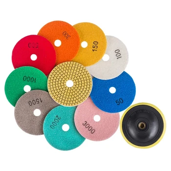 

13Pcs Diamond Polishing Pads 4 Inch for Granite Stone Marble Floor Concrete Polishing Kit Grinder Dry Wet Polishing Pad