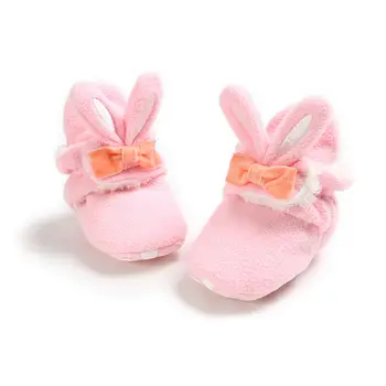 

Cute newborn baby girl winter crib shoes cartoon rabbit ears plus velvet warm Soft Sole non-slip shoes infant girl shoes