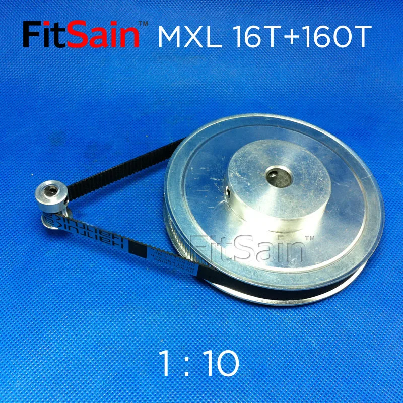 FitSain-MXL 16T+160T 1:10 Width 10mm Synchronous Wheel Stepper Motor Pulley Gear Reduction timing belt pulley,timing pulley