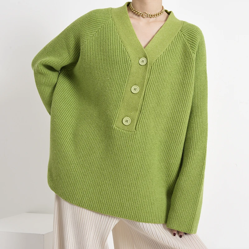 [EAM] Green Brief Big Size Knitting Sweater Loose