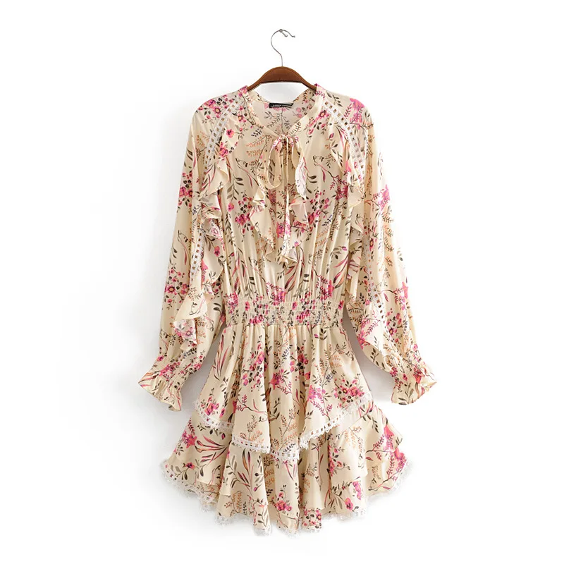 Gypsy Playdress платье вискозное бирюзовое летнее платье мини женские платья с длинным рукавом Вечерние платья Бохо vestidos - Цвет: Бежевый