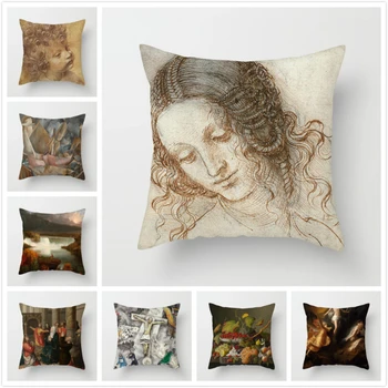 

Fuwatacchi Nordic Style Pillows Cover Monla Lisa Painting Throw Cushion Cover for Home Sofa Chair Decorative Pillows 45*45cm