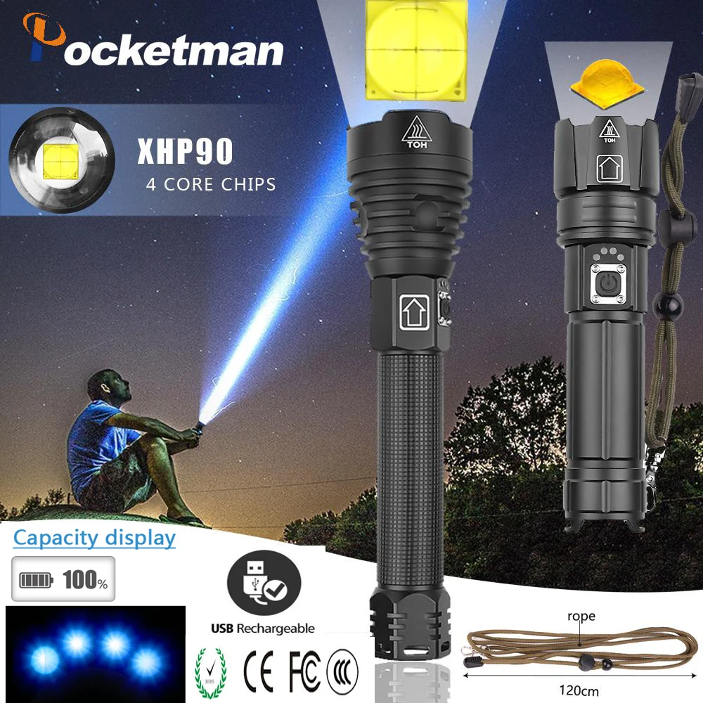 Светодиодный фонарик Power ful XHP90 XHP70.2 фонафонарь с большим радиусом действия и
