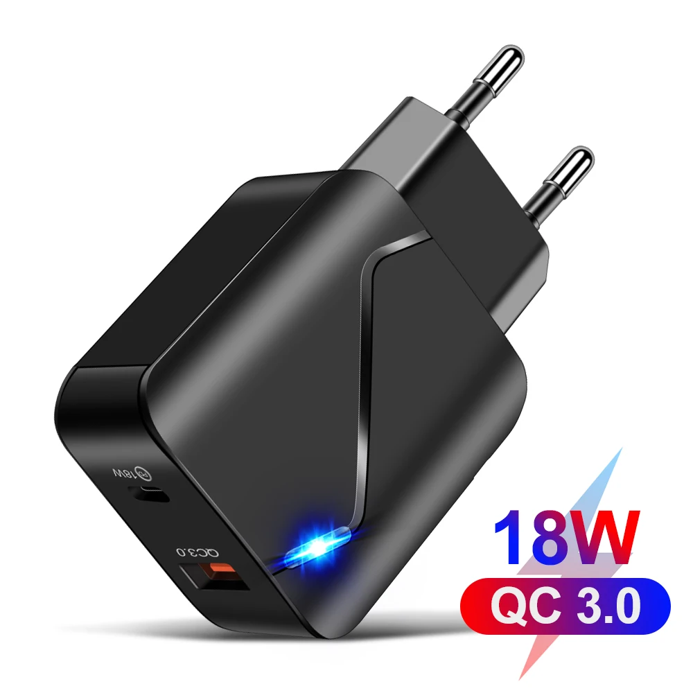 PD 18W QC3.0 Quick Charger Adapter USB Type-C 5V 3A Illuminated Fast Mobile Phone 5 Volt Power Travel EU US Plug | Мобильные