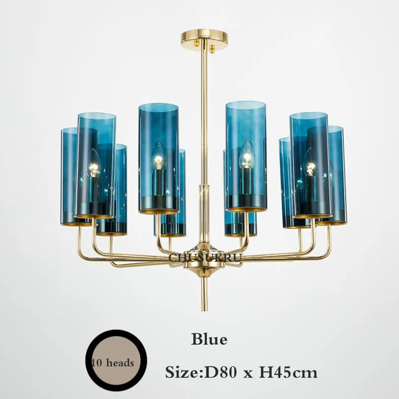 Blue 10 heads Современный роскошный стеклянный люстра светильник ing 6-15 головок синий/коньяк скандинавский подвесной светильник для гостиной столовой спальни внутренний светильник - Цвет абажура: Blue 10 heads