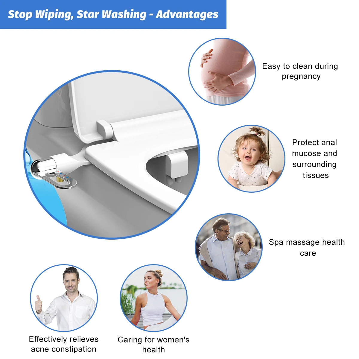 Bidet Toilet Seat New Lightweight Ultra-thin Non-Electric  Double Nozzle Adjustable Water Pressure 5