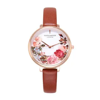 

HobbyLane Lady Fashion Blossom Flower Quartz Watch Thin PU Leather Strap Analog Wristwatch