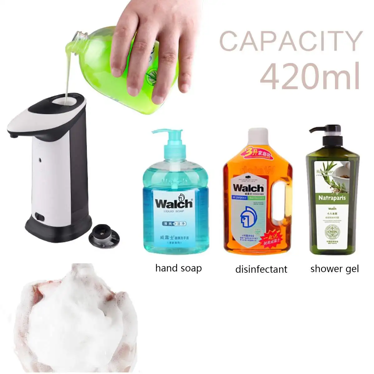 420 мл автоматический диспенсер для жидкого мыла с сенсором Бесконтактный ABS гальванический диспенсер для дезинфицирующего средства светодиодное освещение для кухни и ванной комнаты