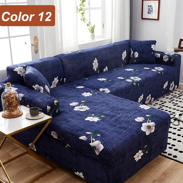 L-Shaped Sofa Cover Corner Sofa Slipcovers Elastic Chaise Cover 1/2/3/4 Seater Stretch Sectional Couch Armchair Cover Protector Color 12